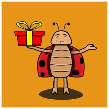 Vector Of Mascot beetle Give away and Orange Background. Stock Illustration