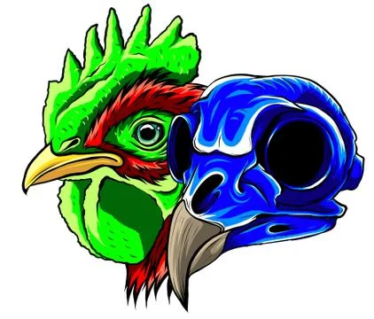 Vector mascot of rooster head and skull illustration art Stock Illustration