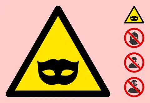 Vector Masquerade Mask Warning Triangle Sign Icon Stock Illustration
