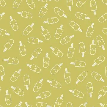 Vector matcha green single colour doodle of scattered popsicle ice cream repe Stock Illustration