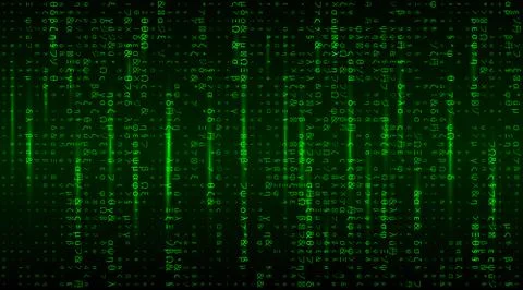 Vector Matrix background with the green symbols. Stream of futuristic code Illustrazione stock