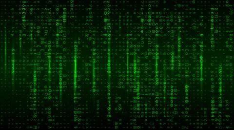 Vector Matrix background with the green symbols. Stream of futuristic code Stock Illustration