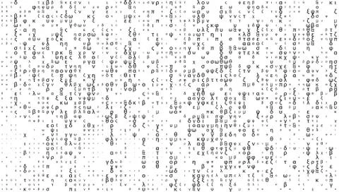 Vector matrix background. Stream of greek alphabet symbols on screen. Data and Stock Illustration