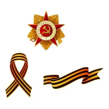 Vector May 9 Victory day george ribbons, medal set Stock Illustration