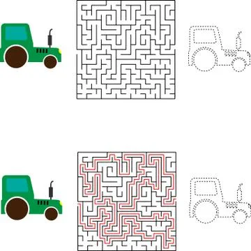 Vector Maze game way for delivery the box to funny truck Stock Illustration