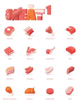 Vector meat icon set Stock Illustration