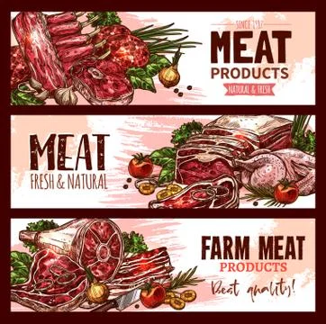 Vector meat product banners for butchery shop Stock Illustration