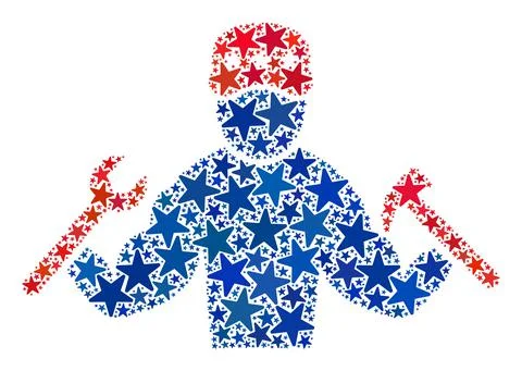 Vector Mechanic Guy Collage of Stars in American Democratic Colors Stock Illustration