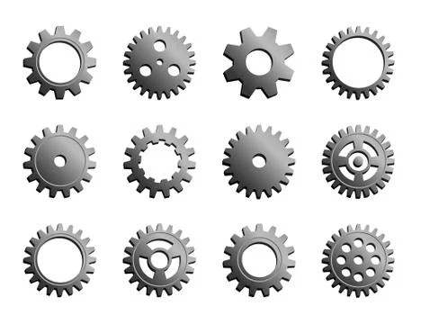 Vector Mechanical Cogwheel Collection. Set Of Silver Gear Wheels And Cogs. Stock Illustration