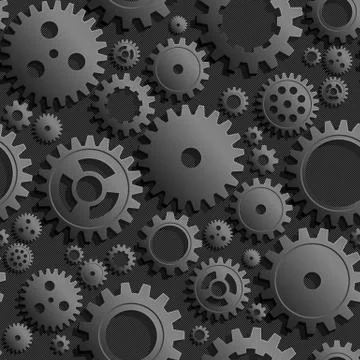 Vector Mechanical Cogwheel Seamless Pattern. Dark Gear And Cog Background. Illustrazione stock