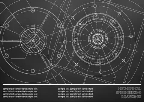 Vector Mechanical engineering drawings on a Black background. Background for Stock Illustration