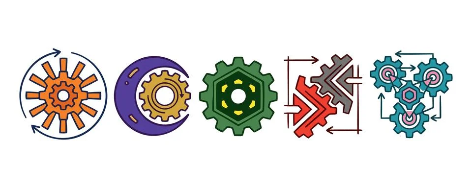 Vector of Mechanical gears showing motion and interaction Stock Illustration