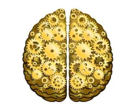 Vector Mechanical Human Brain. Cerebral Hemispheres, Convolutions Of The Mind Illustrazione stock