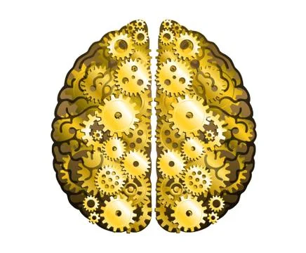 Vector Mechanical Human Brain On White Background. Cerebral Hemispheres Stock Illustration