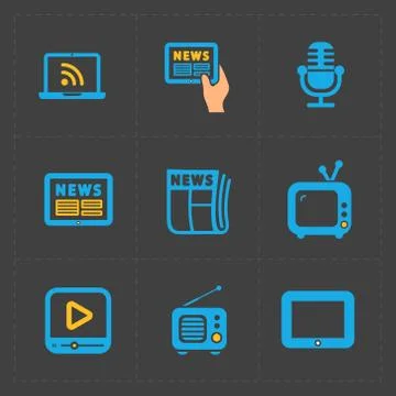 Vector Media Icons set on dark background Stock Illustration