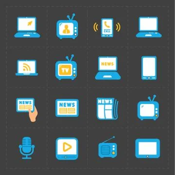 Vector Media Icons set on dark background Stock Illustration