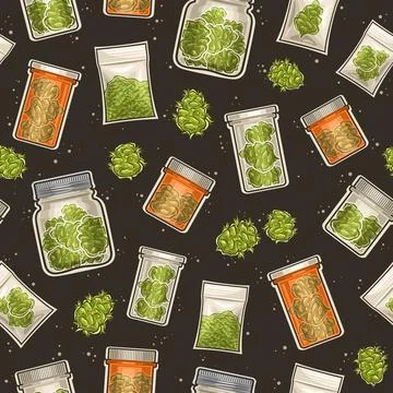 Vector Medical Cannabis Seamless Pattern Stock Illustration