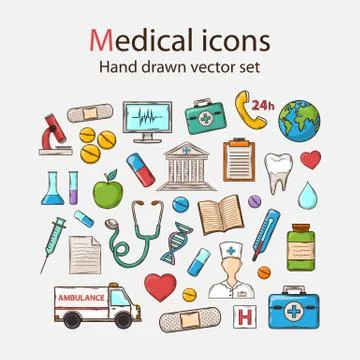 Vector Medical doddle icon set Stock Illustration