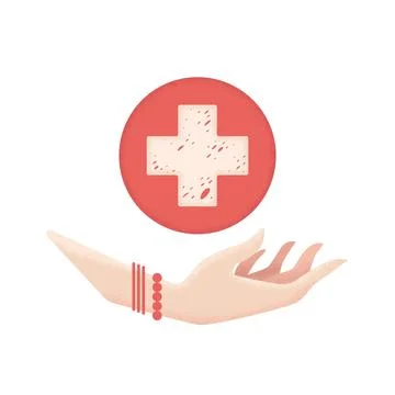 Vector medical illustration in flat style with textured women hand and cross  Stock Illustration