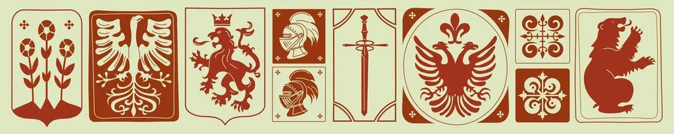 Vector medieval fantasy frames with gothic royal symbols. Hand drawn herald.. Stock Illustration