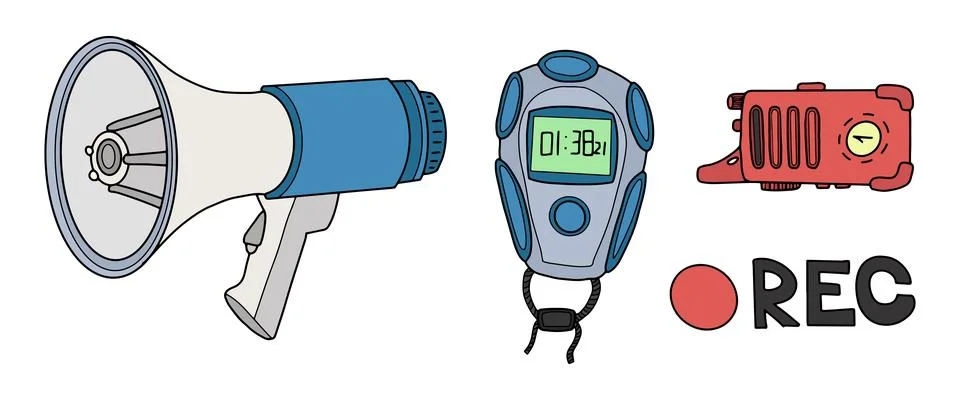 Vector megaphone stopwatch recording device REC Stock Illustration
