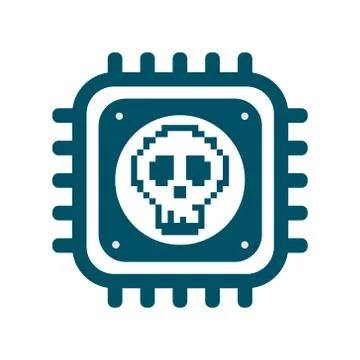 Vector melting CPU icon with skull cyber security Stock Illustration