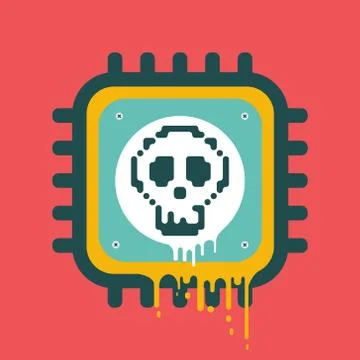 Vector melting CPU icon with skull cyber security Stock Illustration