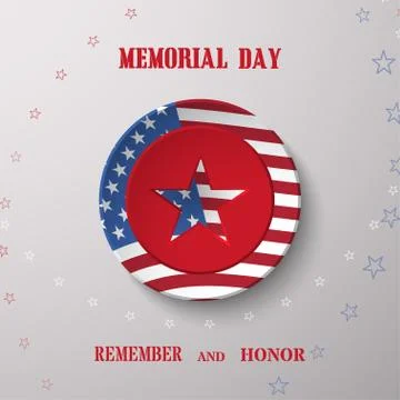 Vector Memorial Day poster with round label cut from paper with american fl.. Stock Illustration
