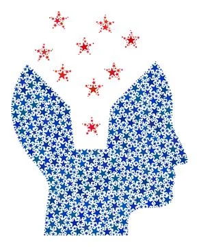Vector Memory Content Head Collage of Stars in American Democratic Colors Stock Illustration