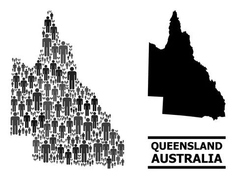 Vector Men Collage Map of Australian Queensland and Solid Map Stock Illustration