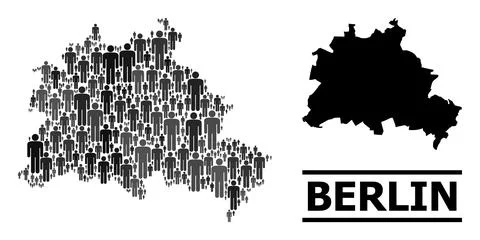 Vector Men Collage Map of Berlin City and Solid Map 스톡 일러스트