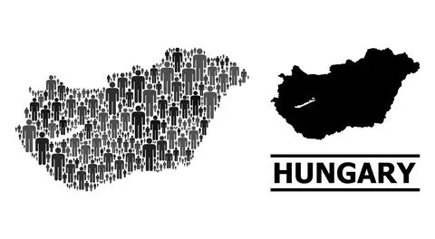 Vector Men Collage Map of Hungary and Solid Map Stock Illustration