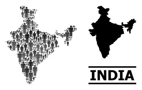 Vector Men Collage Map of India and Solid Map Stock Illustration