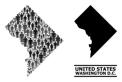 Vector Men Collage Map of Washington DC and Solid Map Stock Illustration