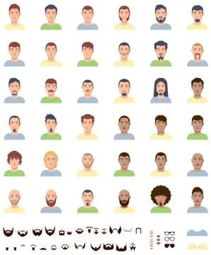 Vector men faces flat icon set Stock Illustration