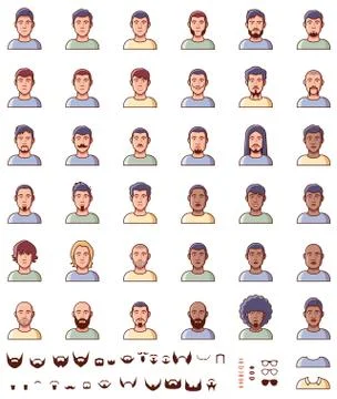 Vector men faces icon set Stock Illustration