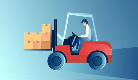 Vector of men forklift oeprator loading boxes Stock Illustration