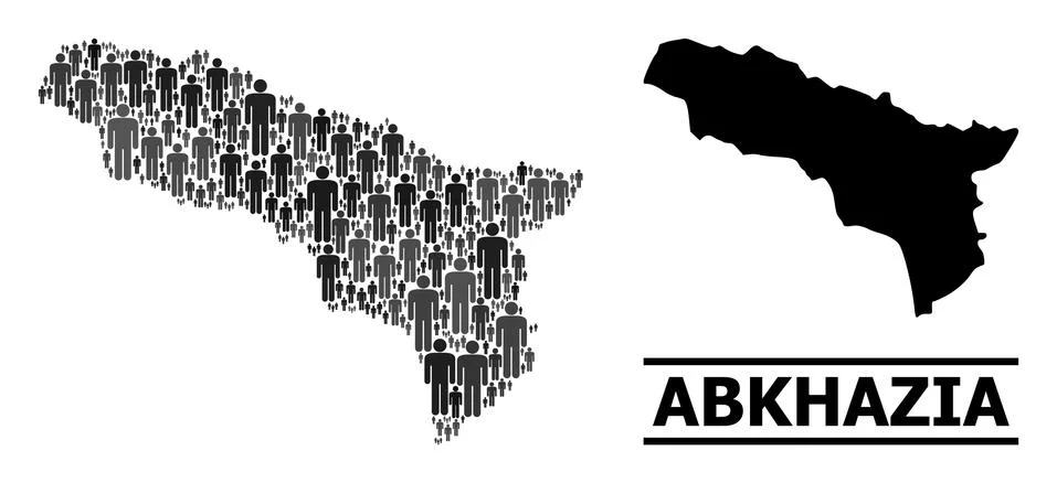 Vector Men Mosaic Map of Abkhazia and Solid Map Illustrazione stock