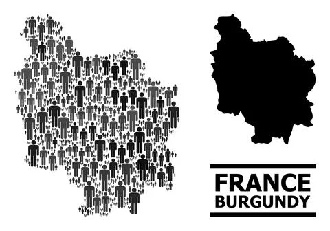 Vector Men Mosaic Map of Burgundy Province and Solid Map Stock Illustration