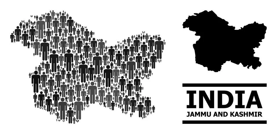 Vector Men Mosaic Map of Jammu and Kashmir State and Solid Map Stock Illustration