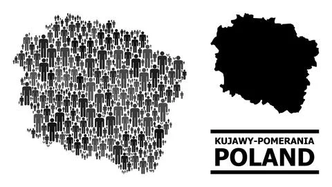 Vector Men Mosaic Map of Kujawy-Pomerania Province and Solid Map イラスト素材