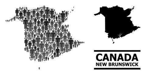 Vector Men Mosaic Map of New Brunswick Province and Solid Map Stock Illustration