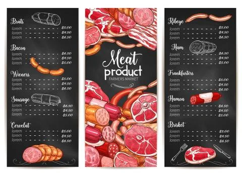 Vector menu or price list for Butchery shop meat Stock Illustration