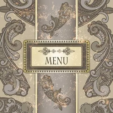 Vector menu with paisley pattern and place for your text on  grungy backgroun Stock Illustration
