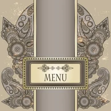 Vector menu with paisley pattern and place for your text on  grungy backgroun Illustrazione stock