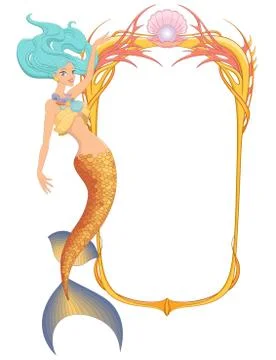 Vector mermaid with frame. Stock Illustration