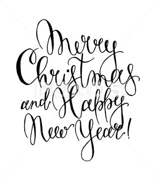 Vector Merry Christmas and Happy New Year. Hand painted holiday phrase on white Stock Illustrationen