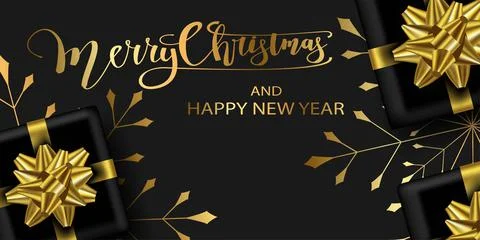 Vector. Merry Christmas and Happy New Year horizontal banner. Stock Illustration