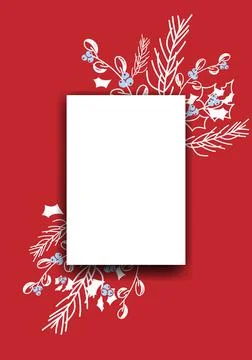 Vector. Merry Christmas and Happy New Year floral background, copy space. Stock Illustration