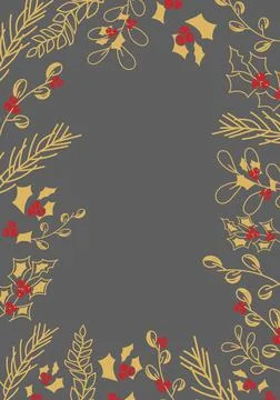 Vector. Merry Christmas and Happy New Year floral background, copy space. Stock Illustration